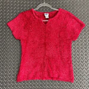 Vintage New Legends Red Sparkly Acrylic Blend Casual Wear Blouse Top Women's‎ L